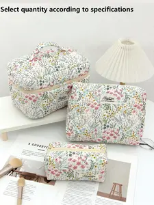 Floral Quilted Makeup Bag, Makeup Storage Bag, Choose by Quantity/Specifications, Cute Cosmetic Organizer Pouches with Zipper, Portable Toiletry Bags for Women, Travel & Daily Use, Travel Essentials