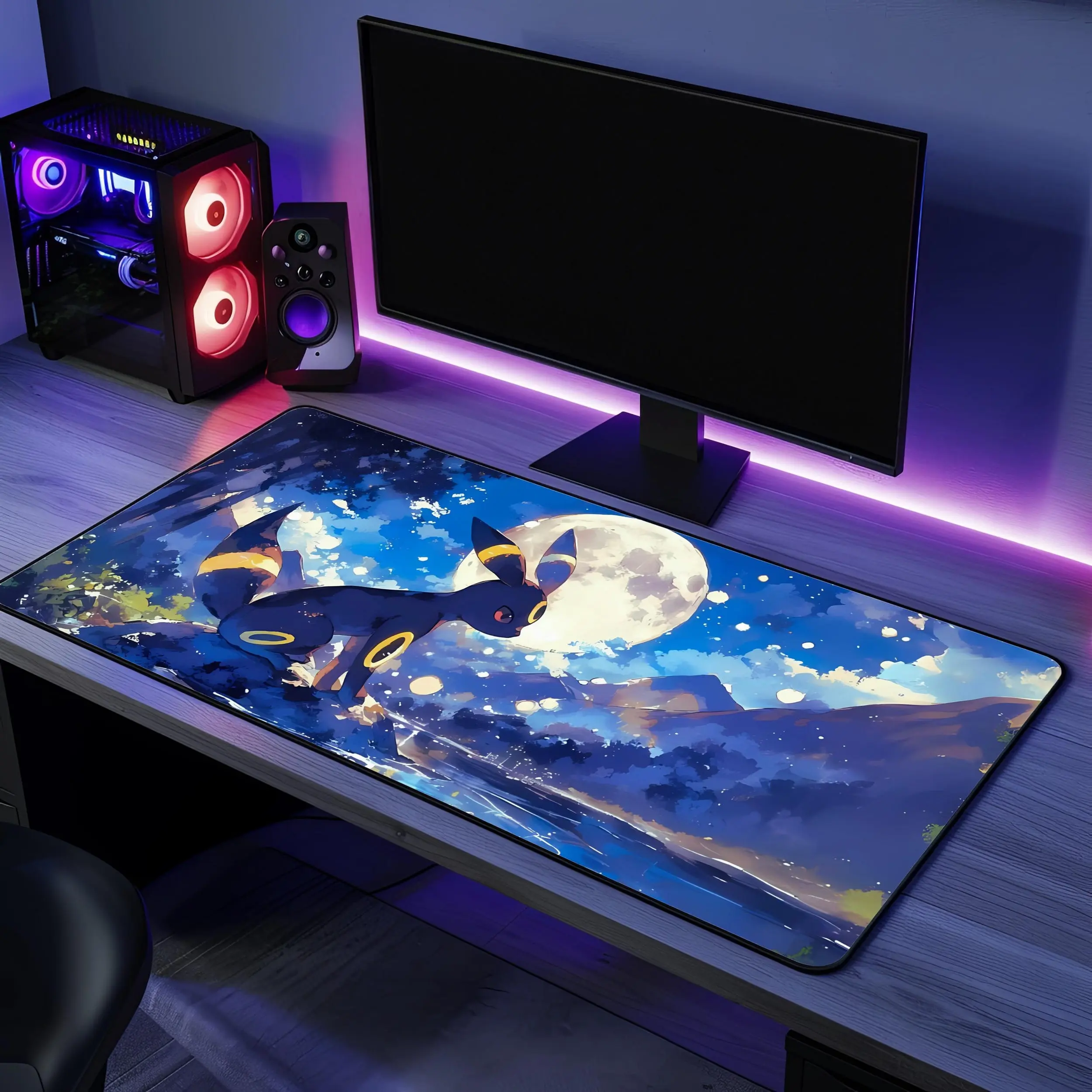 Moonlight Guardian Gaming Mouse Pad, Keyboard Mat, Eeve Night Sky Desk Mat, Mystical Anime Playmat For Computer Accessories, Gift For Gamers