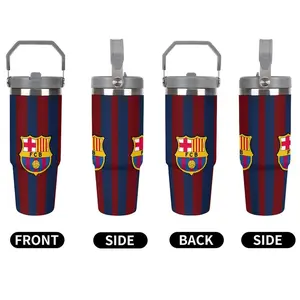 1pc 30oz stainless steel insulated cup,  team emblem FCB design, with straw and handle, large capacity travel cup, car water bottle, Insulated Tumbler - outdoor camping coffee cup, suitable as birthday & Christmas gifts for football club fans