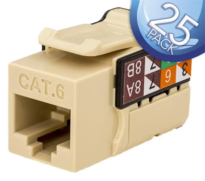 Vertical Cable CAT6 RJ45 Keystone Jack Ethernet Network Connector - Ivory - 25 Pack