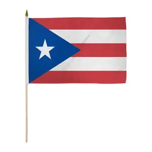 Puerto Rico National 12x18in Stick Flag, Wooden-Pole Plastic-Mounted Banner, Bright Print Home & Festive Party Supply, Decor, Party Decoration Supplies