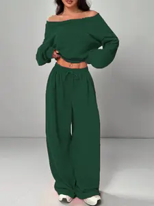 Women's Fall Winter Womenswear Fashion Casual Fitted Set, One Shoulder Sleeveless Top & Pocketed Pants, Comfortable Daily Wear Sportswear