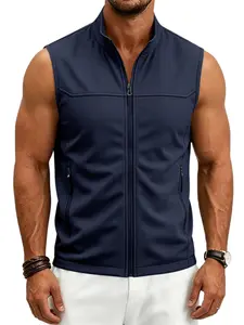 Men's Waterproof Windproof Sleeveless Jacket, Outdoor Hiking Camping Workwear, Casual Stand Collar Zip-Up Pocket Vest, Soft Shell Tank Top