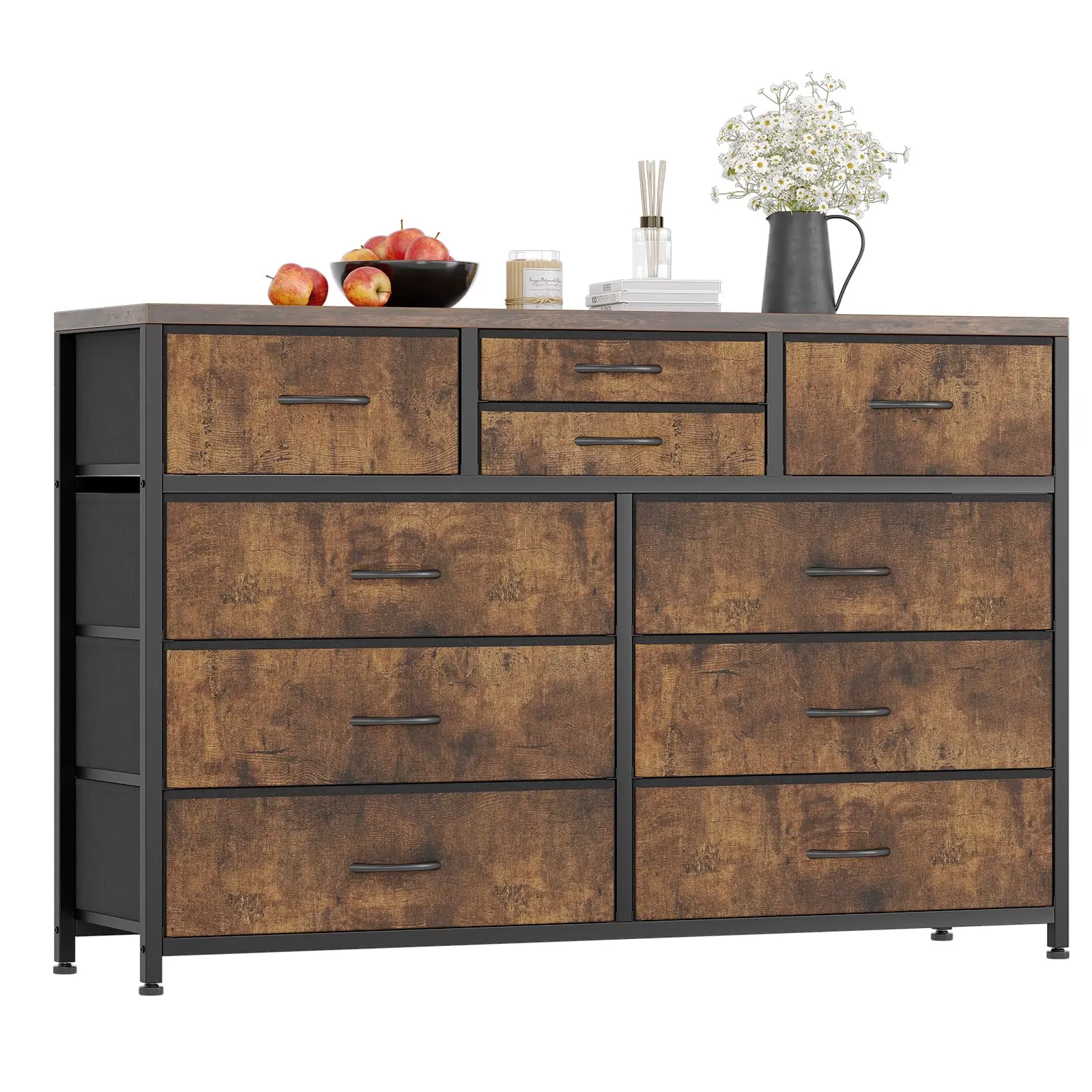 Garvee Rectangular Waterproof TV Stand - 45.2-Inch Durable Entertainment Center Media Console with 10 Fabric Foldable Drawers (37.6 lbs), Fits 50-Inch Screens, Assembly Required, Living Room Cabinet Furniture with Customer Support