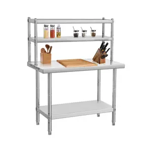 【GARVEE】Stainless Steel Work Table with Adjustable Shelf, Hanging Shelves, Commercial Kitchen Preparation Table, Durable Metal Workbench for Professional Use
