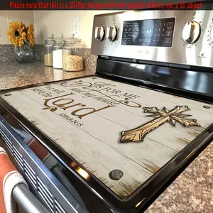 1pc 2D Flat Extra Large Stovetop Cover with Cross on Wood-Resistant Non-Slip and Diatom Mud Material, Durable Easy-Clean Fabric Surface Protector for Kitchen, Ideal Gift for Coffee Lovers&Home Decor