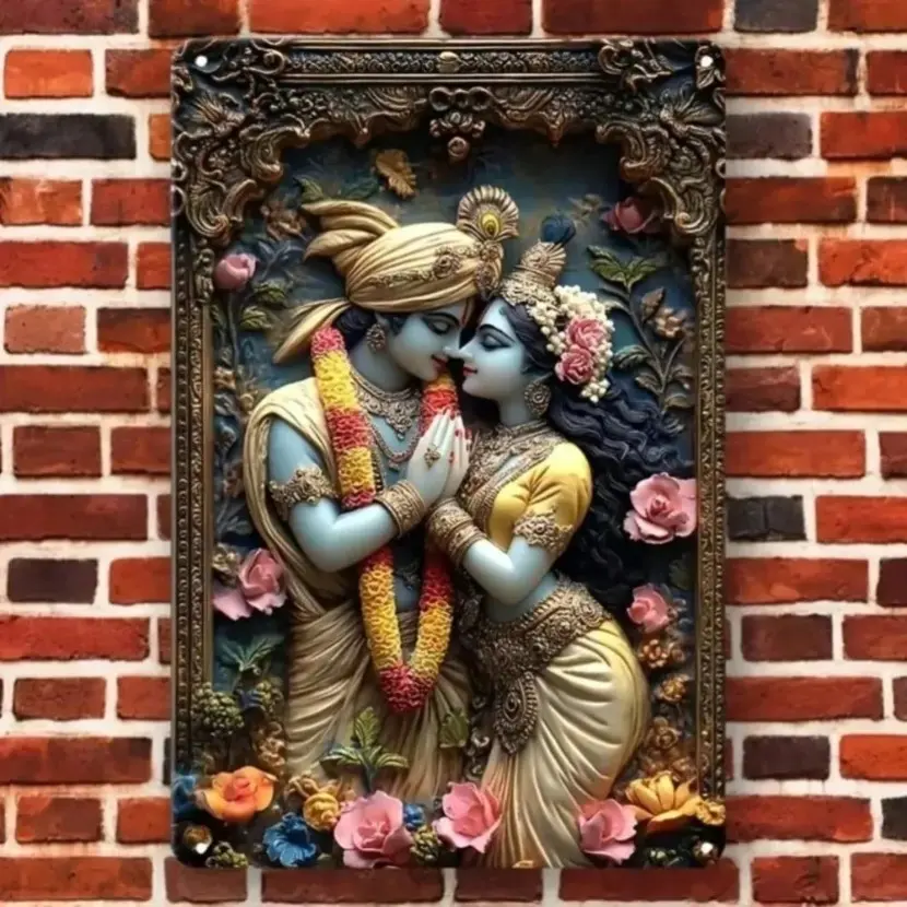 Classic Aluminum 2D Wall Art Indian Bull and Lord Shiva Decor Traditional Hindu Home Bar Living Room Wall Decor Aluminum Material