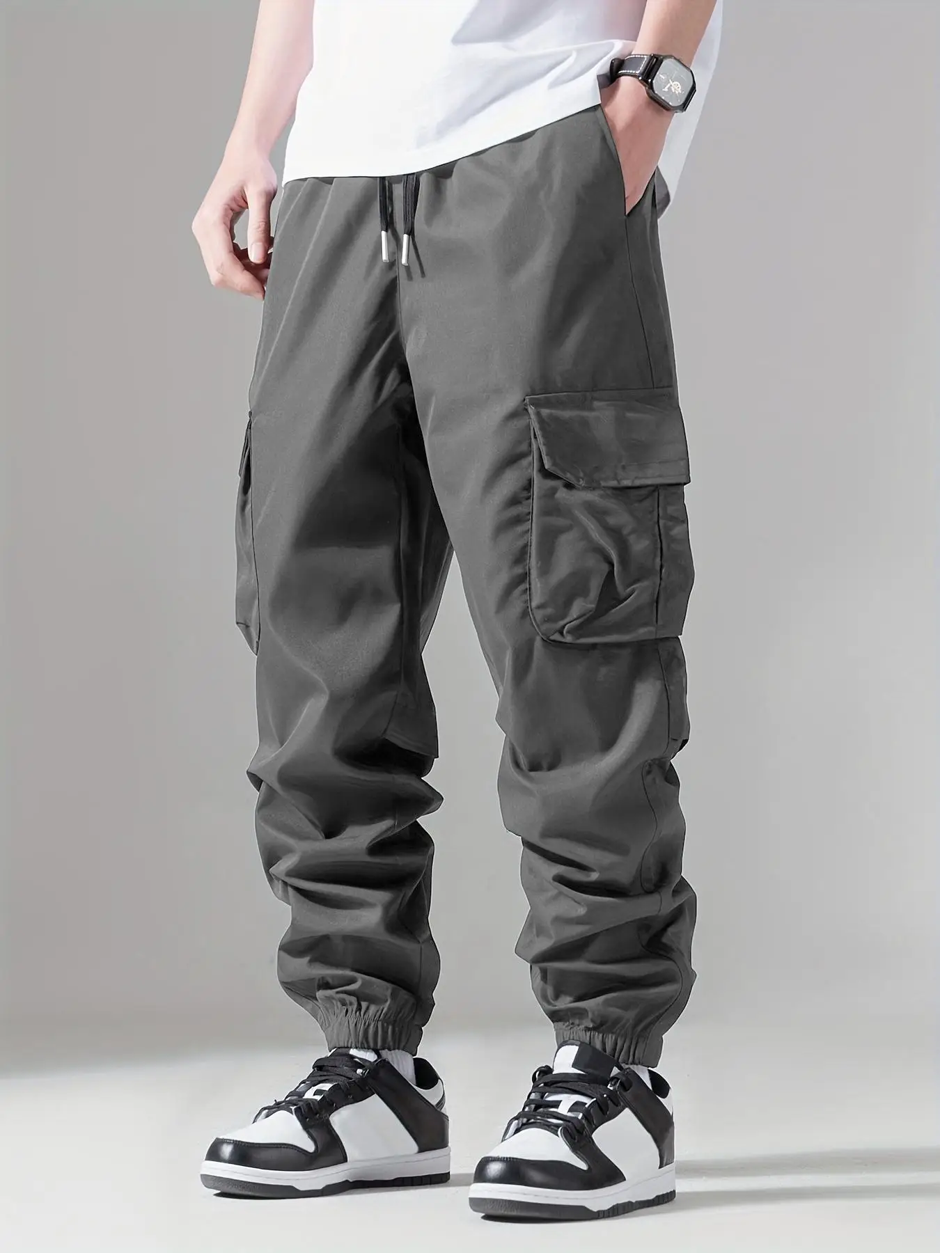 Men's Cargo Pants, Flap Pocket Utility Tactical Trousers, Outdoor Hiking Joggers, Classic Fit Lounge Multi Pockets Long Pants, Men Cuffed Cargo Pants,