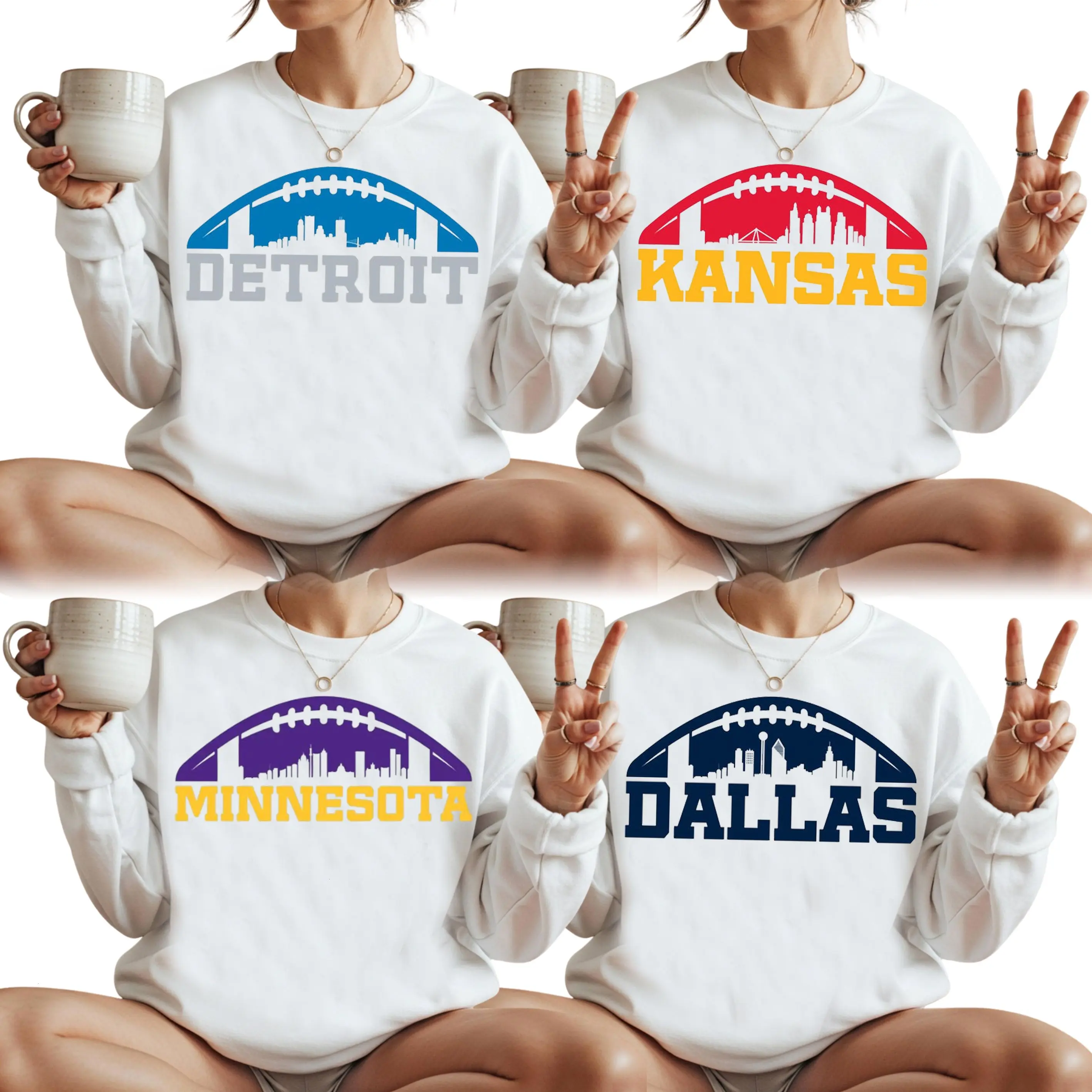 Football All Team White City Sweatshirt, All Team Vintage Style White Sweatshirt, Vintage 90s Graphic Style All Team Sweatshirt