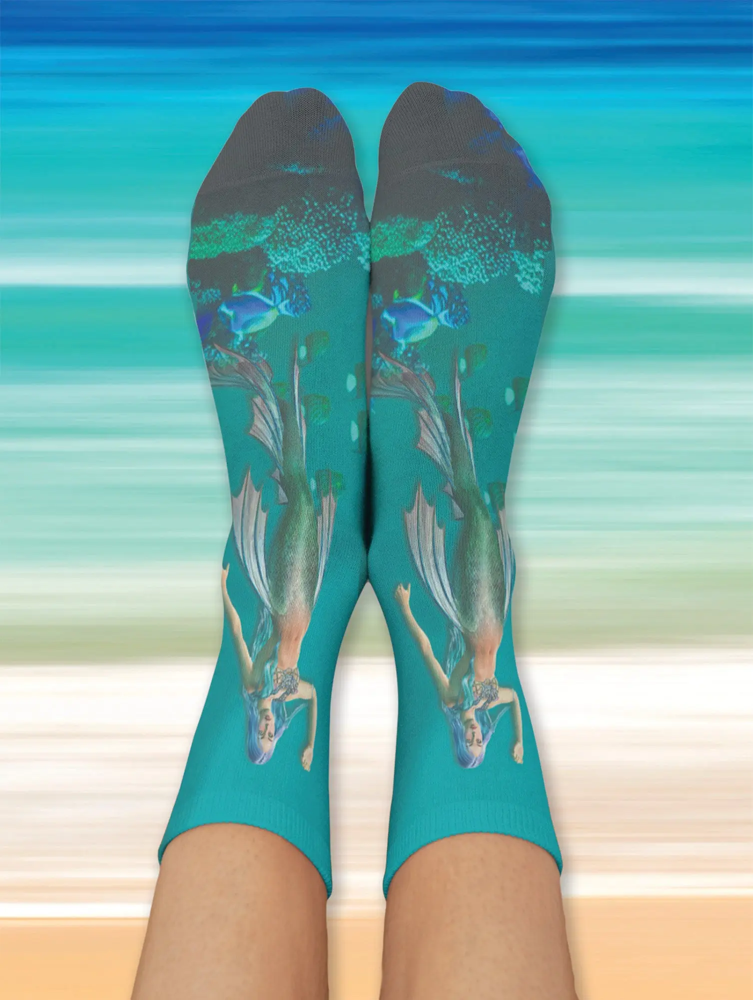 Mermaid Ava Crew Socks, Jade Green, Fits Spandex, Comfortable Womenswear, Suitable for Bridal & Casual Wear Polyester Breathable