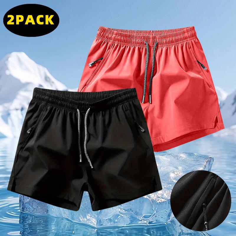 Pack of 2 men’s ice silk casual shorts—breathable, high-waisted athletic shorts that dry quickly for fitness. A summer essential suitable for vacations, running, sports, workouts, everyday wear, outdoor activities. Tropical Operator Pants men's Breathable