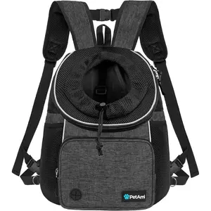 Adjustable Dog & Cat Chest Carrier Backpack, Ventilated for Hiking & Camping, Small to Large Pets Up to 15 lbs, Dark Gray