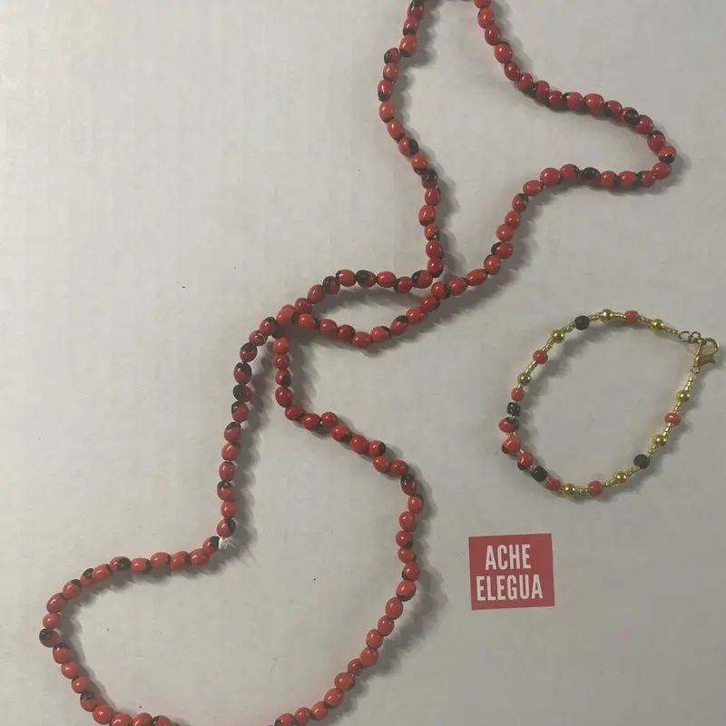 Set Peony  Necklace and Bracelet HandMade by Ache Elegua