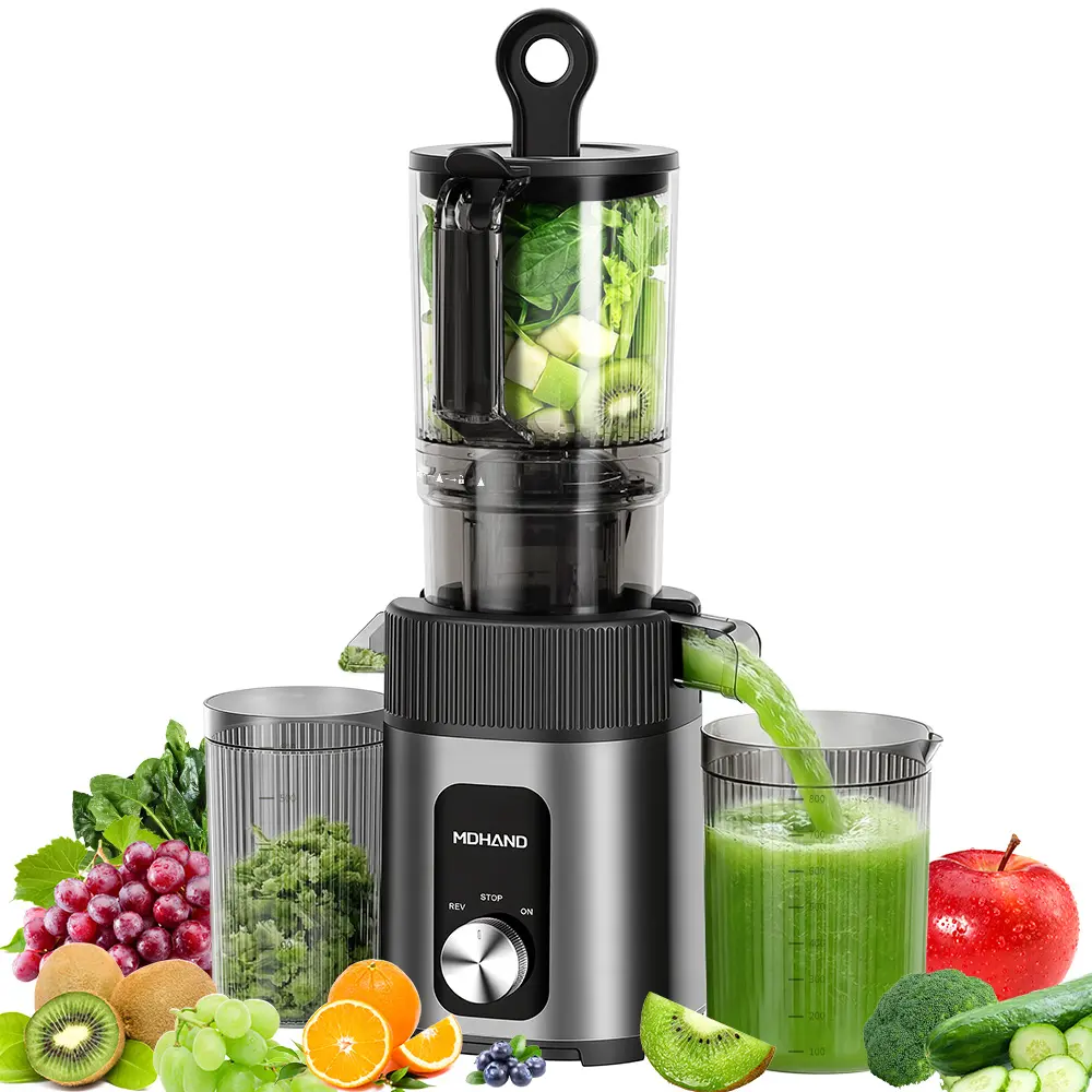 MDHAND Cold Press Slow Masticating Juicer, 4.35" Large Feed Chute, 60RPM Low Oxidation Juice Extractor, High Juice Yield, Reverse Anti-Clog, Low Noise & Easy to Clean for Whole Fruits, Veggies & Celery Juice