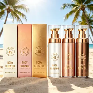 SPF 45 Body Glow Oil 50ml – Diamond Platinum Shimmer Oil – Sun-Kissed Bronze Glow with Fine Shimmer – Deep Moisturizing & Protective Formula – Perfect for Beach, Pool & Tanning – Radiant Summer Body Care