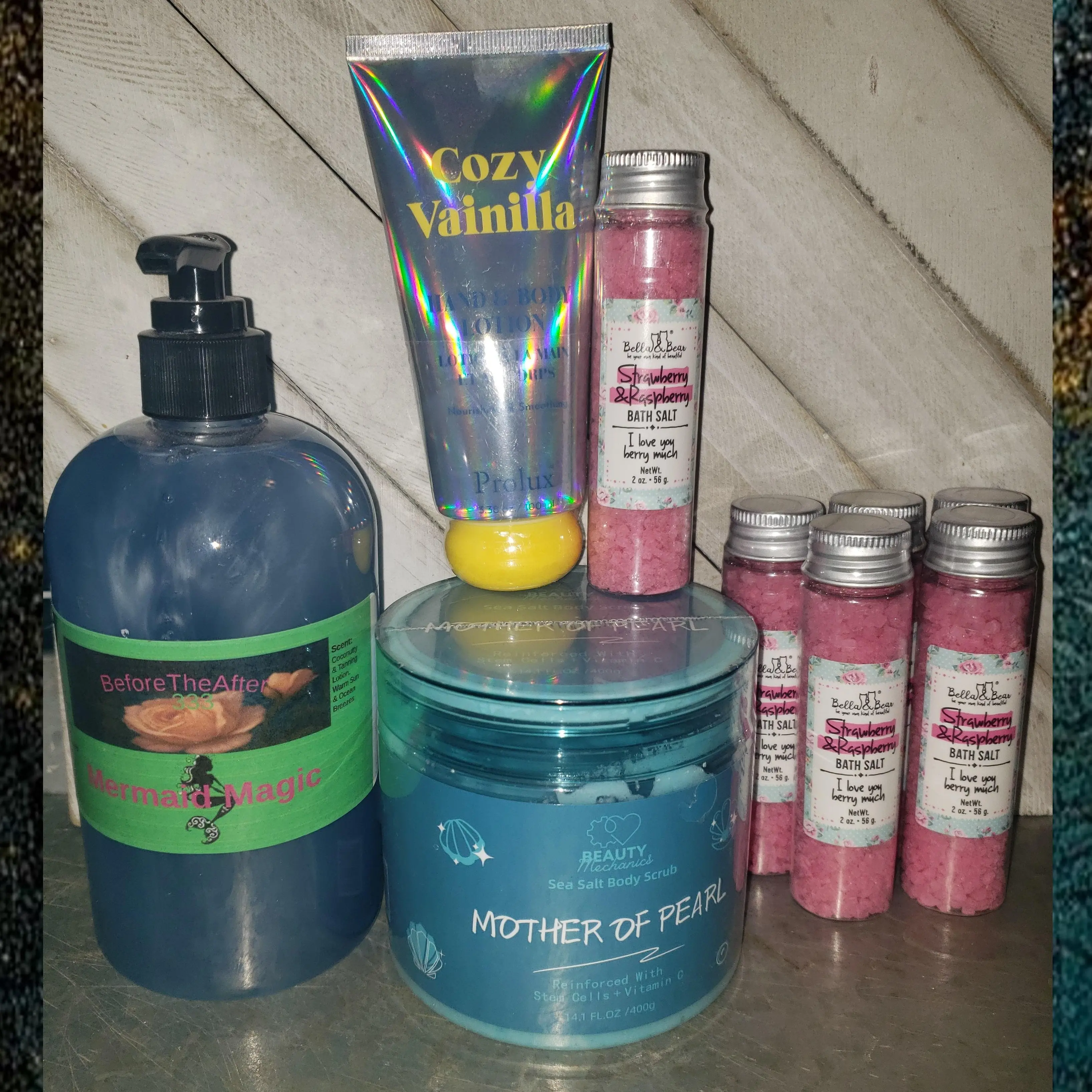 Beauty Mechanics Mother Of Pearl Body Scrub, Lotion, Body Wash & Bath Salt Lot