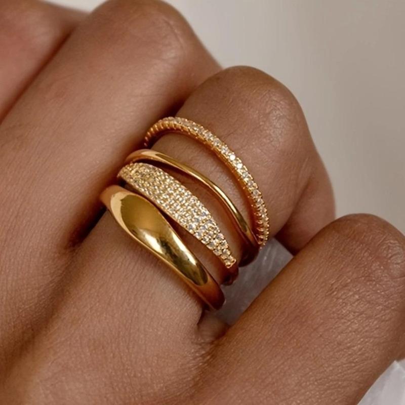 Women's 3-Piece Dainty Style Stackable Rings - Round Cubic Zirconia Rings, Simple Elegant Plain Bands with Micro-Inlaid Stones, Female Affordable Accessories Bundle for Daily Use & Gifting