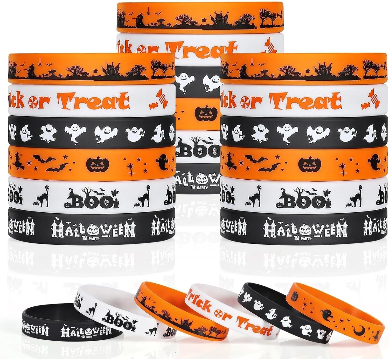 Halloween Rubber Bracelets 30 PCS Bulk Halloween Party Favors for Kids Supplies Silicone Wristbands for Gifts Toys Trick or Treat Goodie Bag Fillers Student Classroom Prizes for Kids Teens Girls Boys