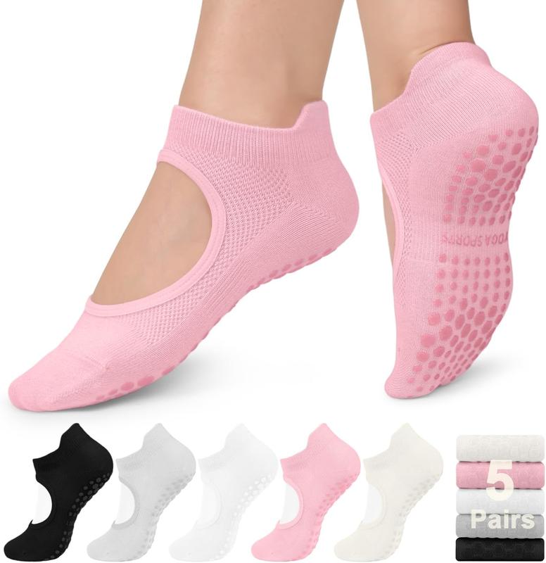 5 Pairs Pilates Socks Yoga Socks with Grips for Women Non Slip, Pilates, Workout, Pure Barre, Ballet, Dance, Hospital Socks Womenswear