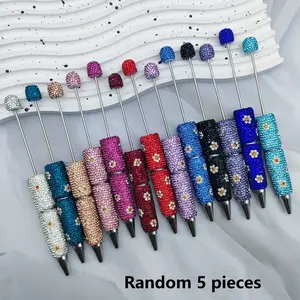 Random 5 Pieces Daisy Theme Rhinestone Ballpoint Pens, Five Color Combinations, Handmade Kit, Student Writing Supplies, Elegant Pens, Specialty Pen, Unique Pens