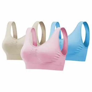 3-Pack Plus Size Sports Bras - Nylon & Elastane Blend, Wireless, Medium Stretch, Backless, Pullover Style, Knit Sportswear for Running & Yoga - No Padding