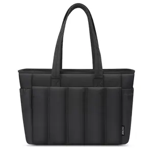 Laptop Tote Bag for Women 15.6 inch, Puffer Work Handbag Laptop Bag Purse, Large Quilted Tote Shoulder Bag with Zipper Laptop Compartment for Travel College Office Gym