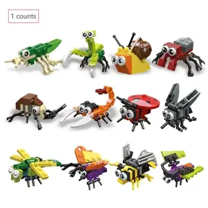 12 Mini Insect Animal Series Stem Building Blocks Ladybug, Dragonfly, Butterfly, Snail, Wasp, Mantis, Beetle, Building Blocks, Puzzle Assembly Toys, DIY Handicraft Toys, Creative Building Blocks, Desktop Decoration Ornaments, Festival Gifts, Cute Cartoon