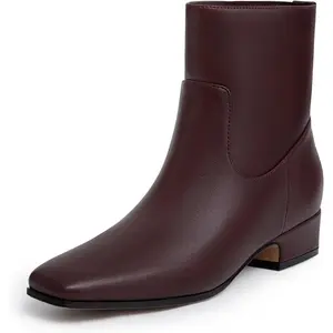 Women's Chunky Low Heel Ankle Boots Fashion Square Toe Side Zipper Short Booties