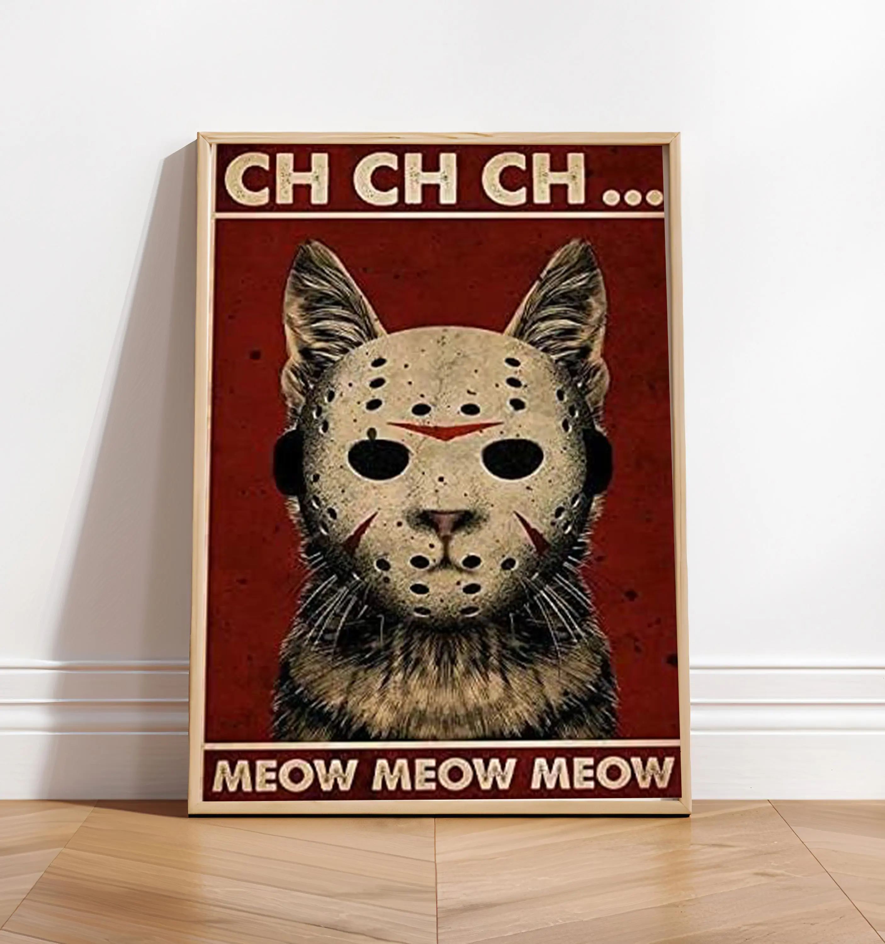Noete Horror Jason Cat Poster, Meow Vintage Wall Decor, Animal Prints