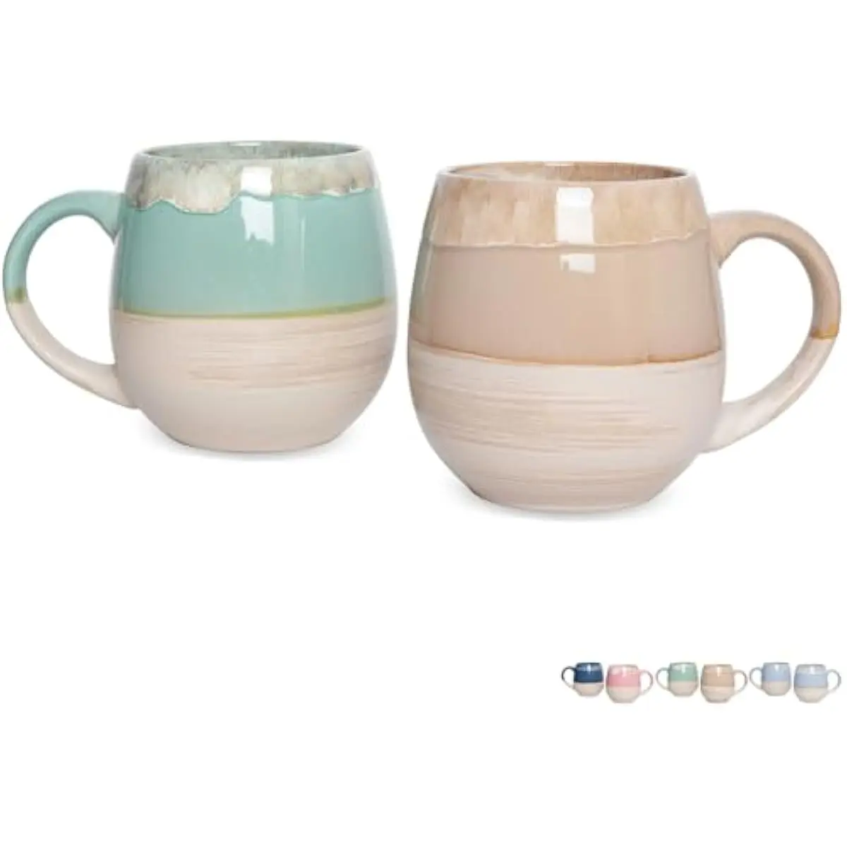 21oz Oversized Ceramic Coffee Mugs Set of 2 - Green & Brown Grey Reactive Glaze, Smooth Finish, Dishwasher & Microwave Safe, Handled Holiday Kitchenware Drinkware for Adults, Gift Ideas
