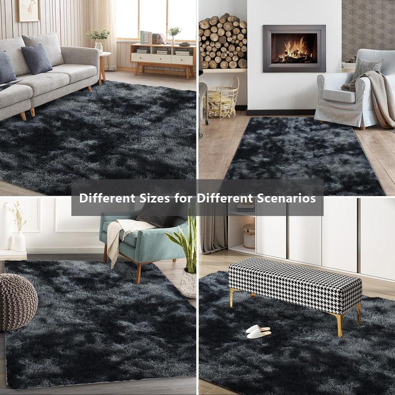 XEXSIN Black and Grey Area Rugs for Living Room Large Men Room Carpet Bedroom Fluffy Furry Shag Aesthetic Plush High Pile Floor Rug for Kids Room Dorm Home Decor Tie-dye Black Grey