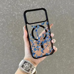 Phone Case: Blue Flower Branches Phone Case Suitable for iPhone 17 16 15 14 13 12 11 Pro Max 16 Pro 17 Plus Air 17 Pro Max All Inclusive Cute Girl Phone Case Can Be Used as a Gift