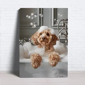 Poodle in Bathtub Pattern Wooden Frame Canvas Painting, Modern Art Wall Decoration, Home Living Room Bedroom Office Wall Decoration, Poster Wall Art, Wall Decoration Painting