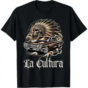 Cotton Graphic Tees Streetwear Gifts  Aztec Mexican Culture Lowrider Classic Muscle Car La Cultura T-Shirt