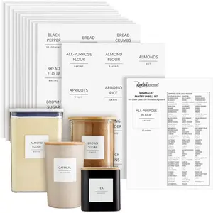 Pantry Labels for Containers - 144 Matte Vinyl Stickers, 2.5 x 2.5 in, Black on White, Water Resistant -  Labels & Ingredient Stickers for  Jars & Baking Organization