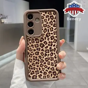Leopard Print Pattern TPU Phone Case Compatible with Galaxy S23  Ultra S24 Plus S25 S22+ Shockproof Drop Protection Rugged Durable Silicone Cover Cellphone Protective Casing