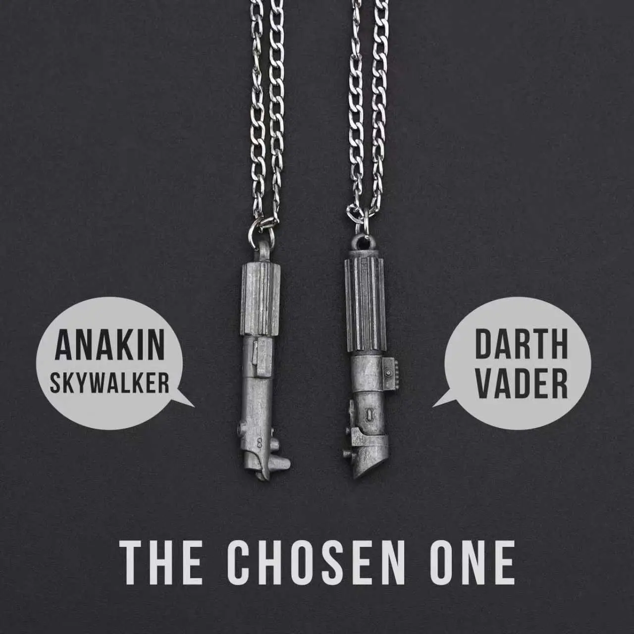 TXQ 2pcs Mini Lightsaber Necklace Set - Ani & DV Zinc Alloy Collectible Accessory Necklaces for Toy Collection