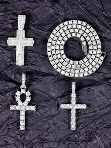 Rhinestone Decorated Cross Pendant & Tennis Chain, Fashionable Jewelry for Party, Daily Clothing Decor, Trendy All-match & Exquisite Jewelry for Birthday Gift