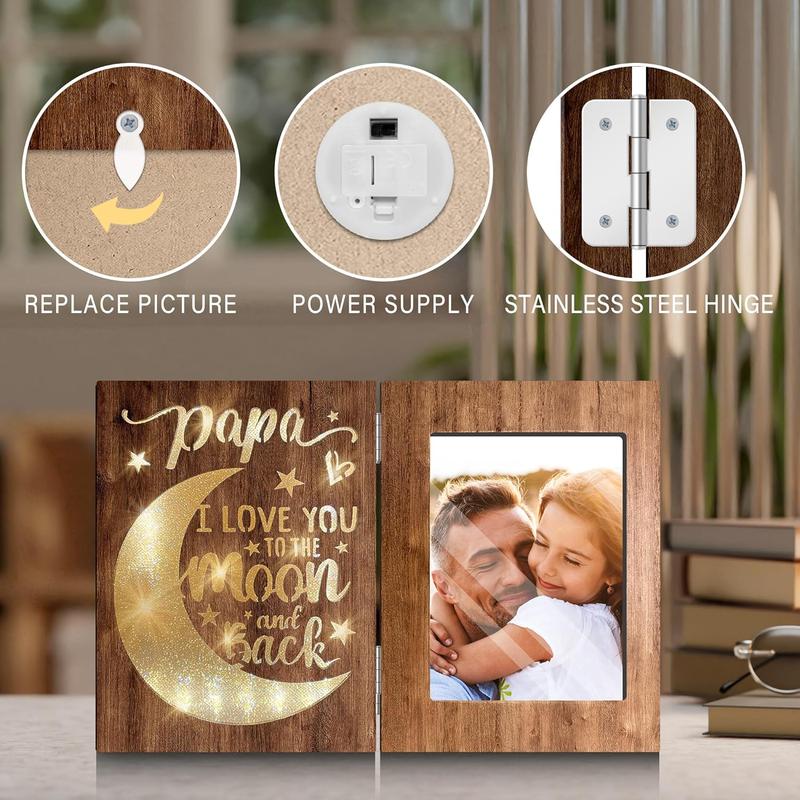 Papa Fathers Day Gift, Gifts for Papa from Grandkids for Fathers Day, Brown Glowing 4x6 Papa Picture Frame for Wall/Tabletop