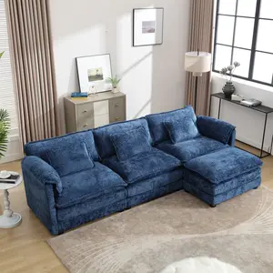 Niccae 112" Oversized Sectional Sofa, Cloud Sofa, Modular Deep Seat Sofa with Ottoman, Chenille L-Shaped Sofa, Comfortable Fabric Sectional Sofa Bed with Moveable Ottoman and Memory Foam, Suitable for Living Rooms, Apartments, Studios, and Offices
