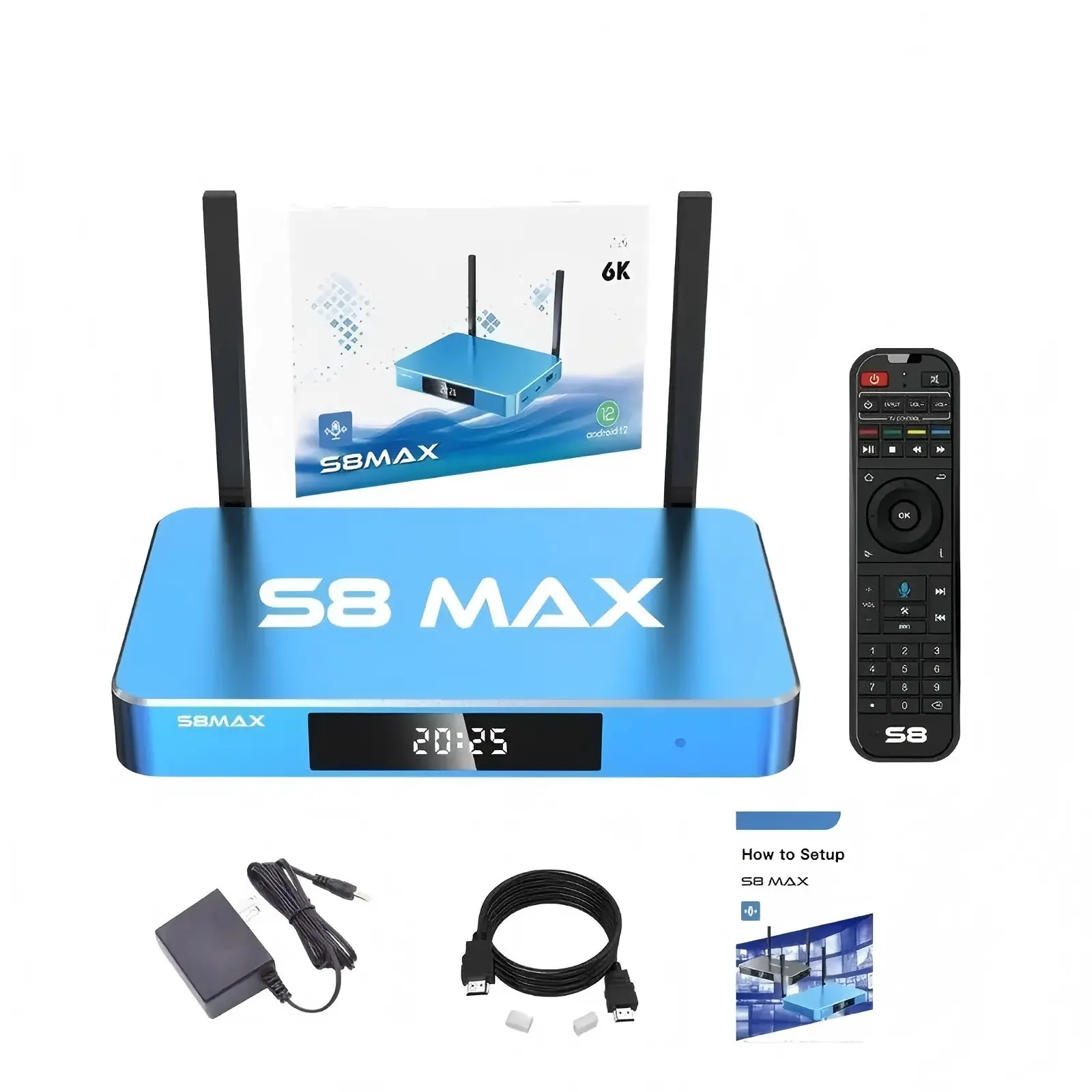S8MAX 6K Streaming Box with Remote Control and Accessories for Home Entertainment