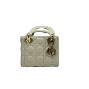 Pre-owned Dior hz9 Dior, Lady Dior, white/gold hardware, lambskin, mini size, handbag/crossbody bag. H03387