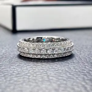 New Product High-end Minimalist Women's Ring, Three-row Rhinestone-studded Jewelry, Fashionable Bride's Ring, Women's Jewelry
