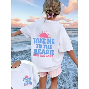 1pc Girls Printed Pullover Light Blue Short Sleeve T-Shirt, Comfortable & Fashionable Student/Young Summer Top, Girls Favorite