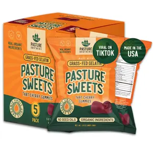 Pasture Sweets, Tart Cherry, Grass-Fed Gelatin Gummies | A Box Of 5 Bags | Grass-Fed Gelatin, Organic Fruit Juice, Organic Honey, No Seed Oils | 4 Grams Of Protein