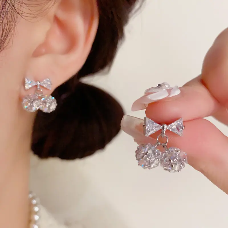 Elegant Dainty Bow Decorative Stud Earrings - Sparkling Shine Full Diamond Bowknot Design, Minimalist Unique Versatile Everyday Wear Costume Jewelry