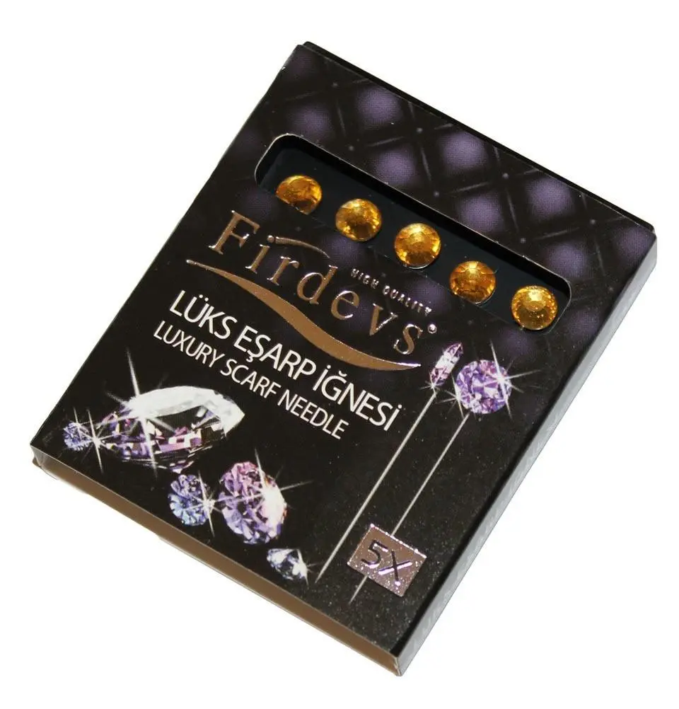 Firdevs Rhinestone Jewel Luxury Hijab Pins Set of 5 - Yellow