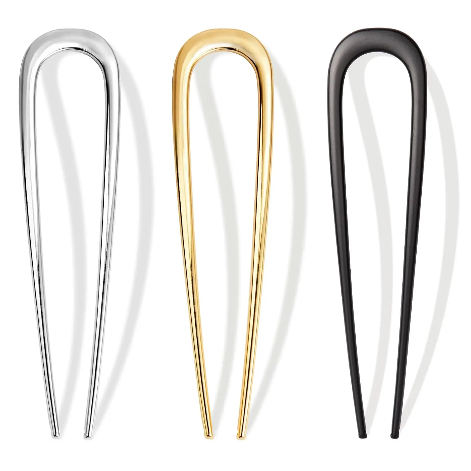 Fall Halloweon Gift 3 Pcs French Hair Pins for Women – Metal U-Shaped Hair Clips for Bun & Twist Hairstyles, Thick Hair (Black Gold Silver)