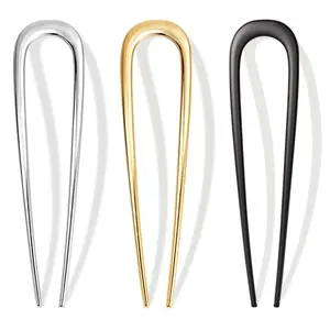 3 Pcs French Hair Pins for Women – Metal U-Shaped Hair Clips for Bun & Twist Hairstyles, Thick Hair (Black Gold Silver)