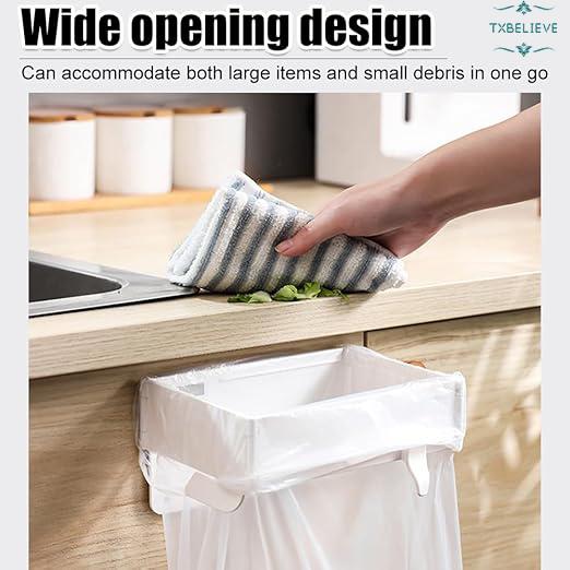 Foldable Trash Bag Holder, Hanging Waste Garbage Can Rack Magnetic Closure Waste Bag Hanger Racks with Fixing Snap for Kitchen Cabinets Doors